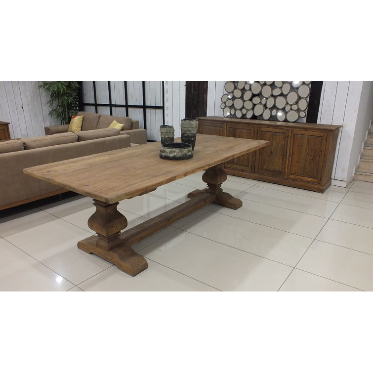 Gracie Oaks Latimore 95'' Pine Solid Wood Trestle Dining Table